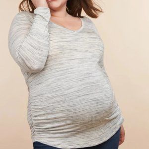 Motherhood Maternity Plus Size Long Sleeve Side Ruched Grey Spacedye Shi…